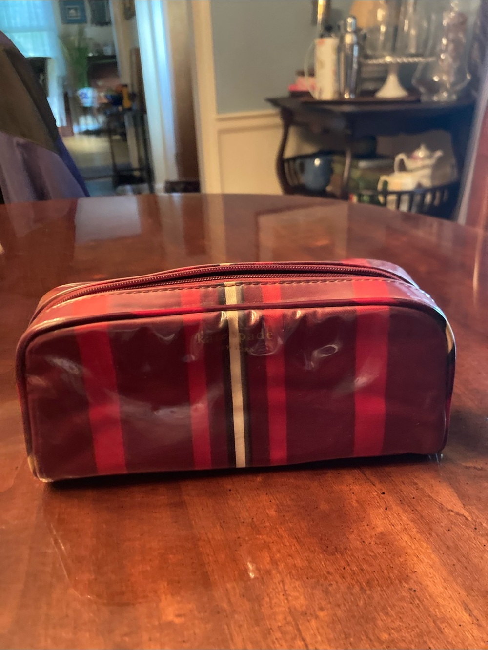 kate spade Red and Black Striped Toiletry Bag